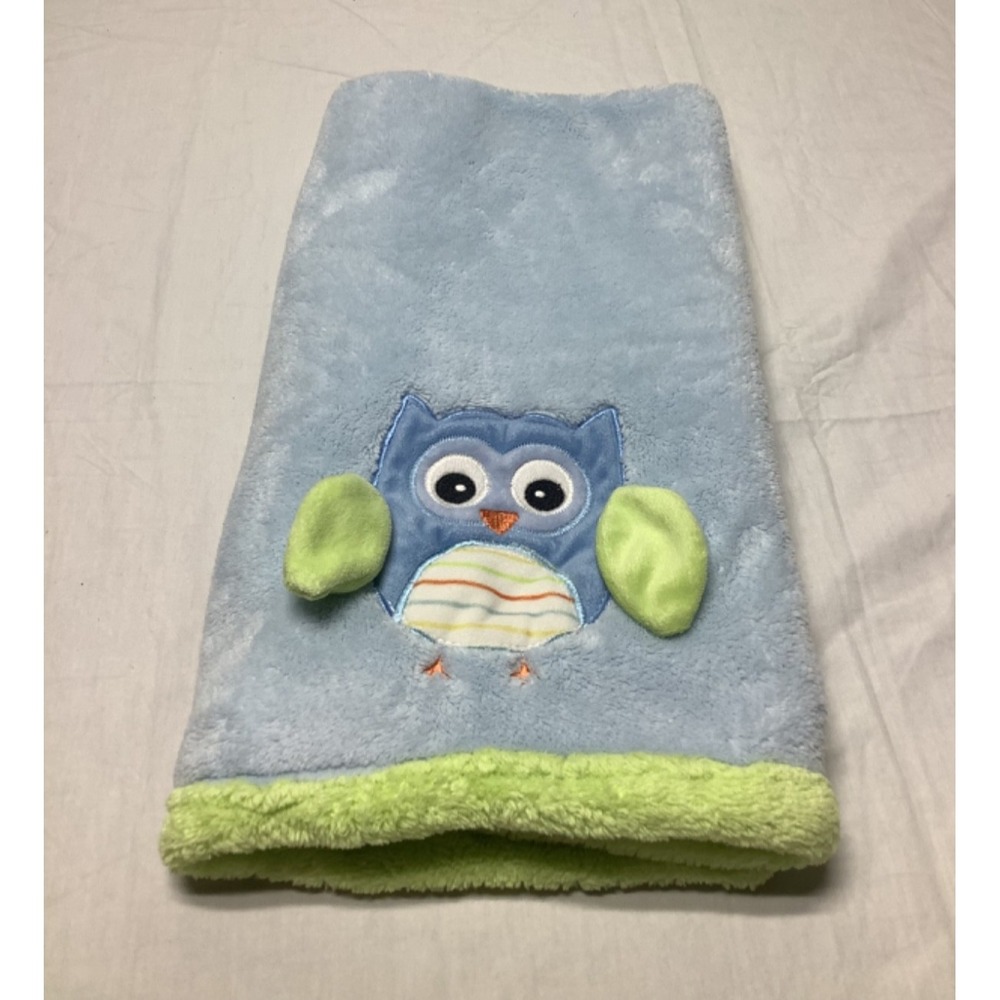 Baby Gear Plush Blue OWL Baby Blanket 30"x35"  Lovey Unisex Soft